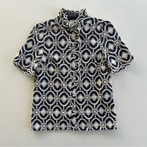 Sezane Dalhia Shirt Top Navy White Eyelet Embroidered Button Women’s Size 34 XS